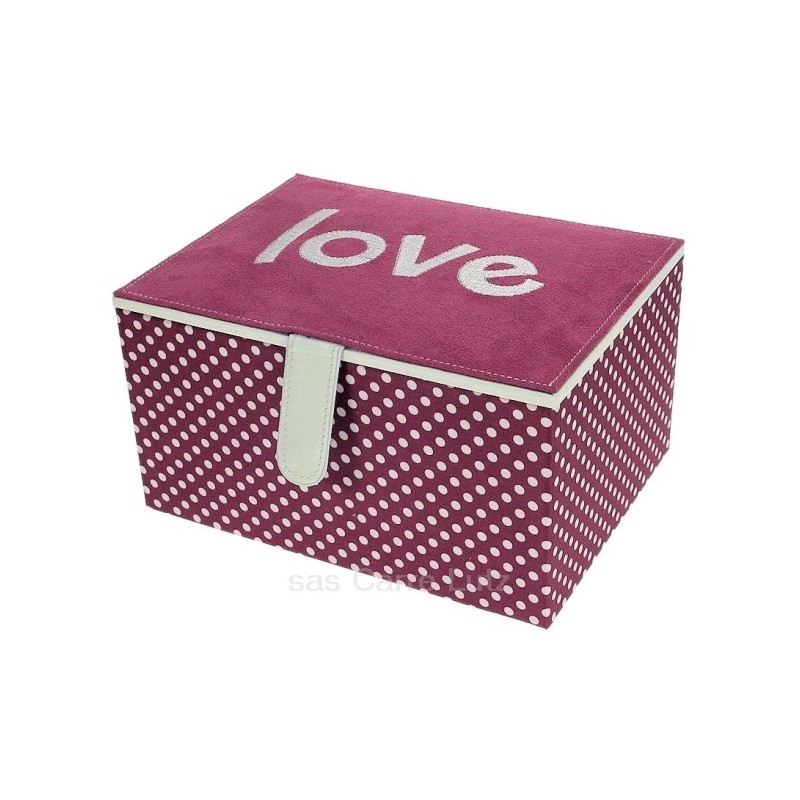 Coffret bijoux brodé "love" extérieur pois roses