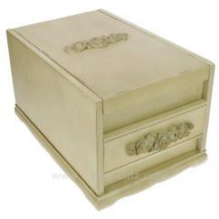 CL85000289  Coffret bijoux mistral en bois cérusé beige couvercle avec miroir escamotable intérieur suédine ivoire 117,50 €