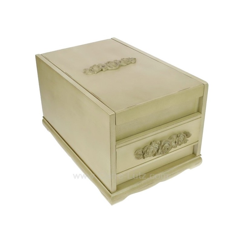 CL85000289  Coffret bijoux mistral en bois cérusé beige couvercle avec miroir escamotable intérieur suédine ivoire 117,50 €