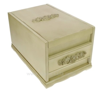 CL85000289  Coffret bijoux mistral en bois cérusé beige couvercle avec miroir escamotable intérieur suédine ivoire 117,50 €