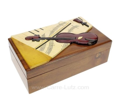 Coffret bijoux violon Pollyanna en bois vernis décor en relief violon et partition