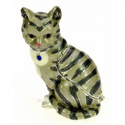 Boite à bijoux émaillée plaqué argent avec cristaux australien chat tigré avec bijoux, reference CL85002059