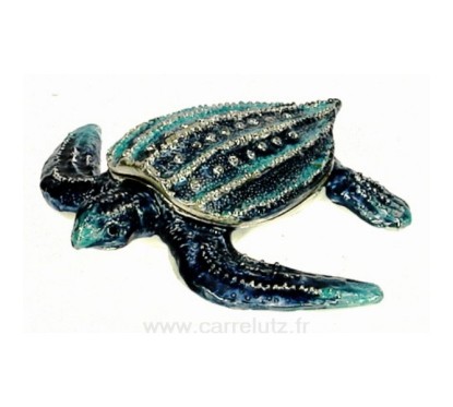 Boite métal émaillé plaqué argent avec cristaux australien tortue de mer bleue