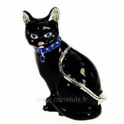 Boite à bijoux émaillée plaqué argent avec cristaux australien chat noir avec bijoux, reference CL85002063