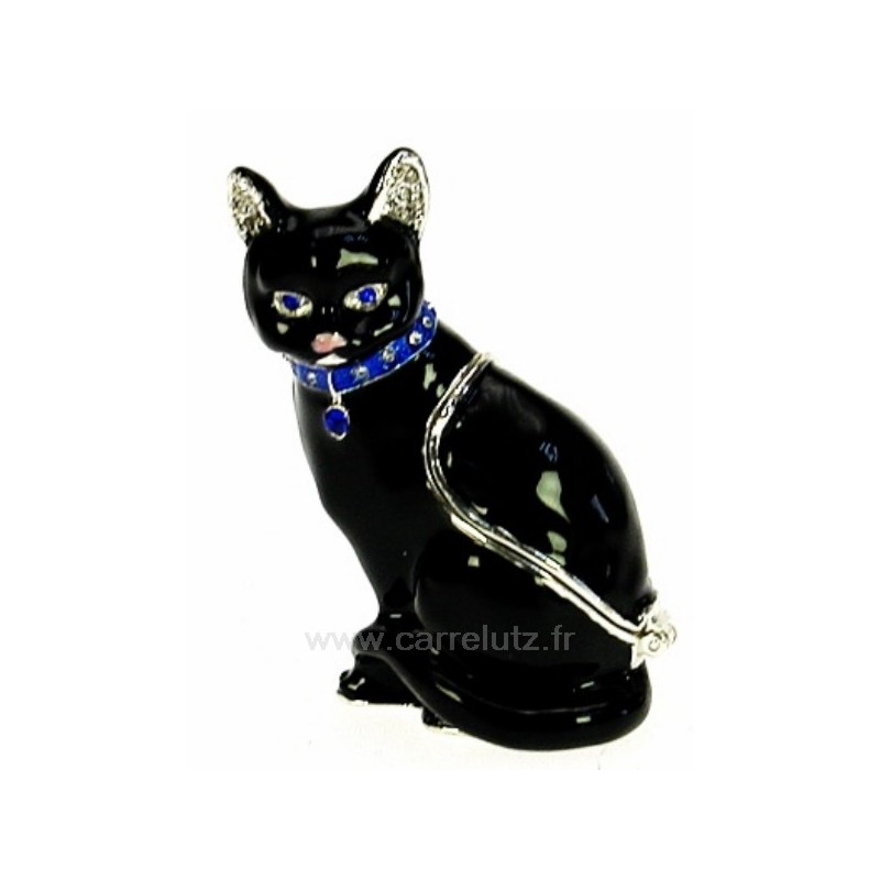 CL85002063  Boite à bijoux émaillée plaqué argent avec cristaux australien chat noir avec bijoux 55,30 €