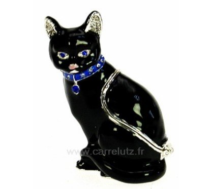 Boite à bijoux émaillée plaqué argent avec cristaux australien chat noir avec bijoux