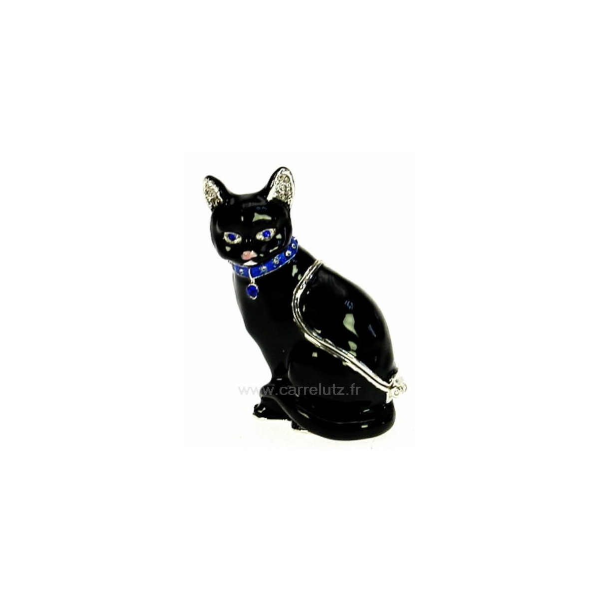 CL85002063  Boite à bijoux émaillée plaqué argent avec cristaux australien chat noir avec bijoux 55,30 €