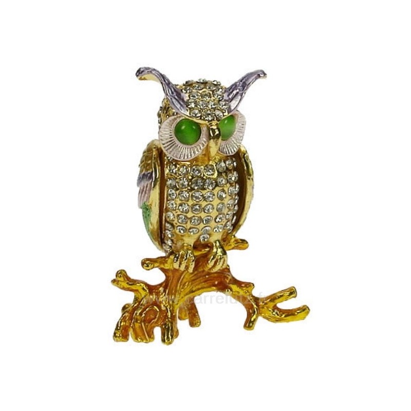 CL85002068  Boite métal émaillé avec cristaux ﻿décor hibou sur branche﻿ 21,90 €