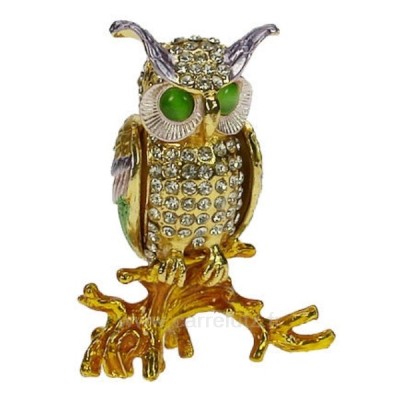 CL85002068  Boite métal émaillé avec cristaux ﻿décor hibou sur branche﻿ 21,90 €