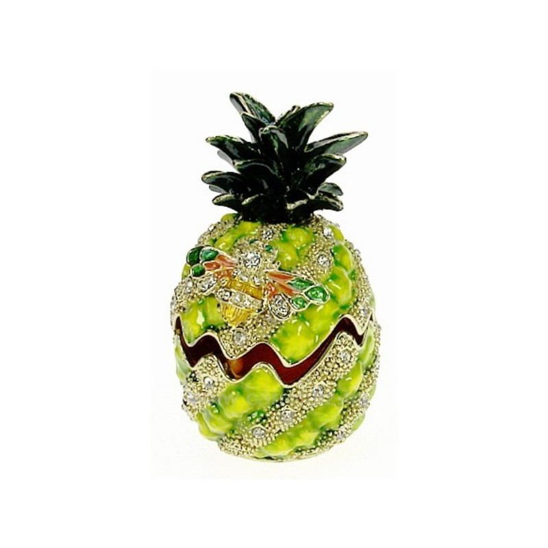 Boite métal émaillé avec cristaux ﻿décor ananas﻿