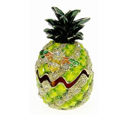 Boite métal émaillé avec cristaux ﻿décor ananas﻿