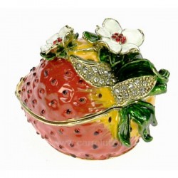 Boite métal émaillé avec cristaux ﻿décor fraise﻿, reference CL85002073