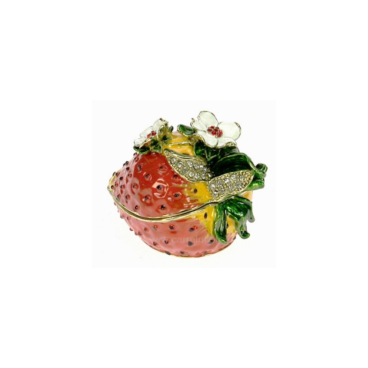 CL85002073  Boite métal émaillé avec cristaux ﻿décor fraise﻿ 27,50 €