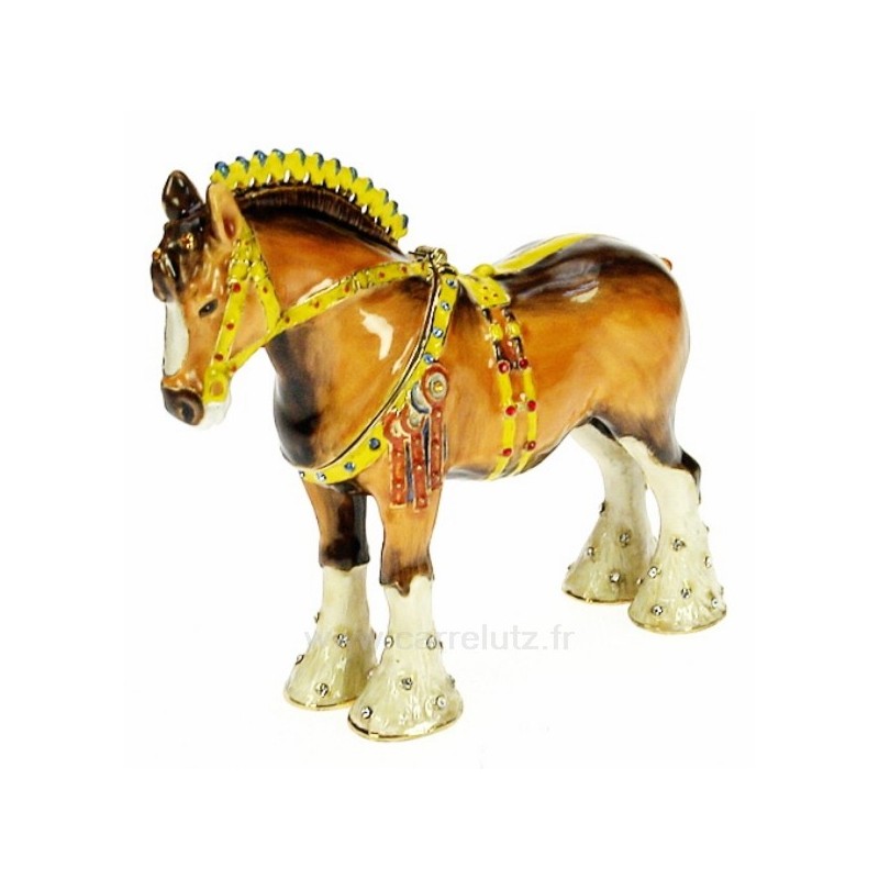 Boite métal émaillé avec cristaux australien﻿ décor cheval de trait avec bijoux﻿