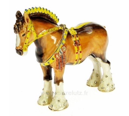 Boite métal émaillé avec cristaux australien﻿ décor cheval de trait avec bijoux﻿