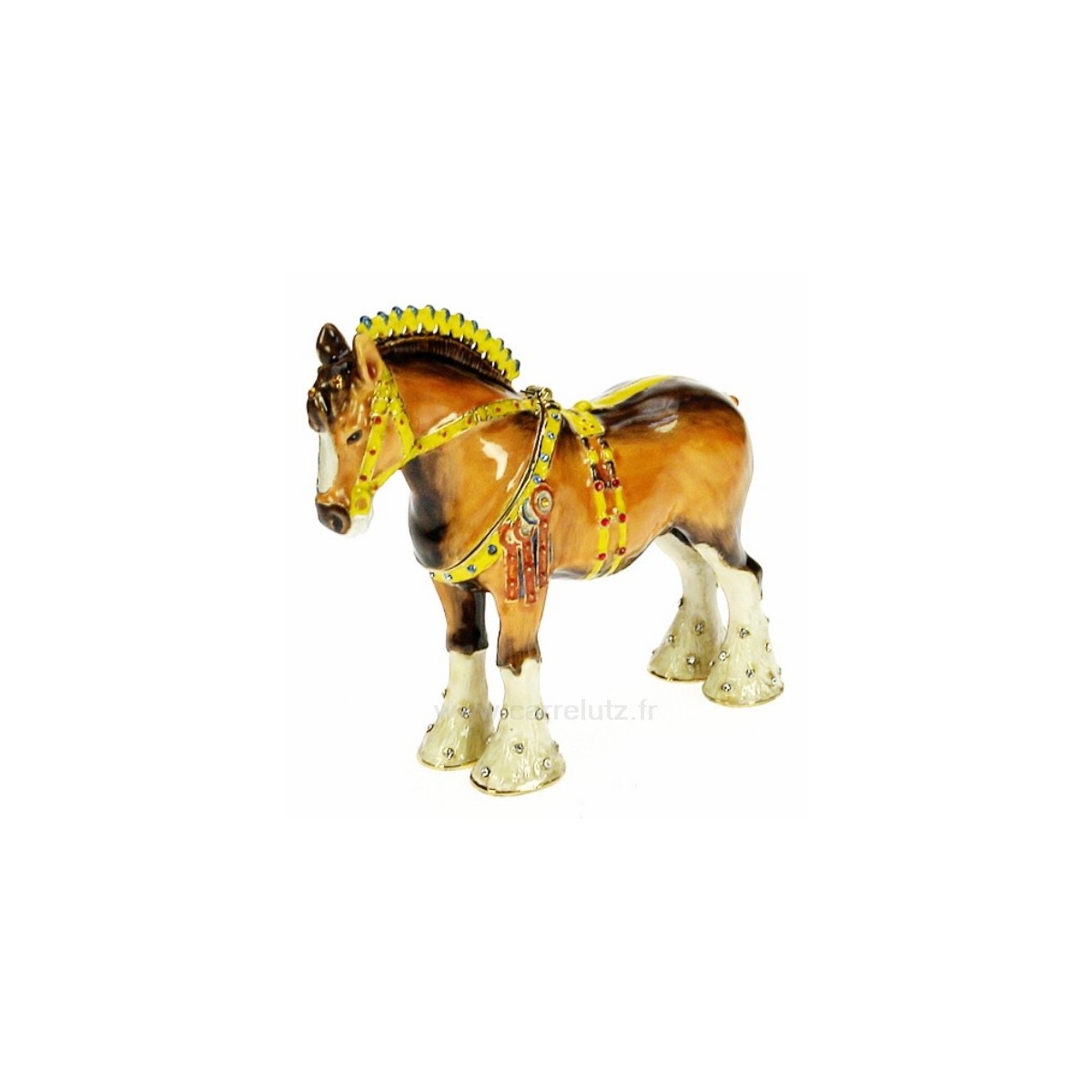 CL85002079  Boite métal émaillé avec cristaux australien﻿ décor cheval de trait avec bijoux﻿ 89,20 €