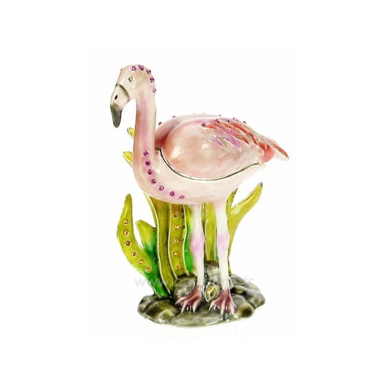 CL85002081  Boite métal émaillé plaqué or avec cristaux australien﻿ décor flamant rose  64,10 €