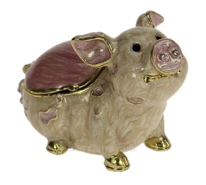 Boite métal émaillé avec cristaux australien cochon avec pendentif