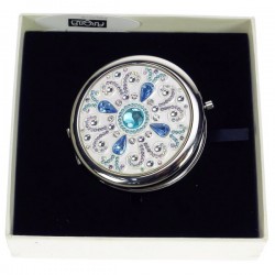 Miroir de sac Azure argenté en métal argent et cristaux turquoise