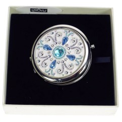 CL85004010  Miroir de sac Azure argenté en métal argent et cristaux turquoise 47,50 €