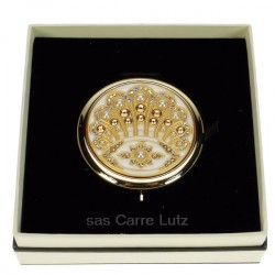 Miroir de sac en métal doré cristaux ambre et perles Coronet doré, reference CL85004011