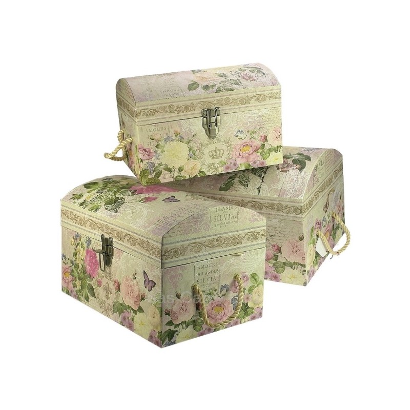 CL85005010 Ensemble de 3 coffres gigogne en carton fort décor papier glacé fleurs et papillons 95,50 € CL85005010 Ensemble de 3 coffres gigogne en carton fort décor papier glacé fleurs et papillons 95,50 €