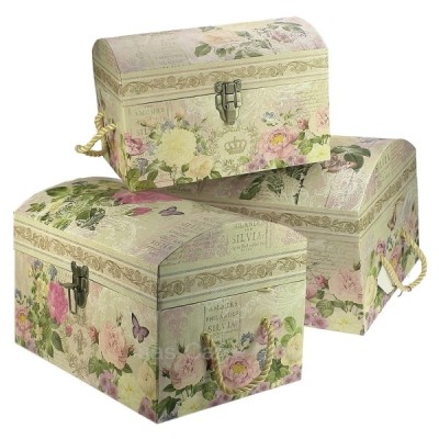 CL85005010  Ensemble de 3 coffres gigogne en carton fort décor papier glacé fleurs et papillons 95,50 €