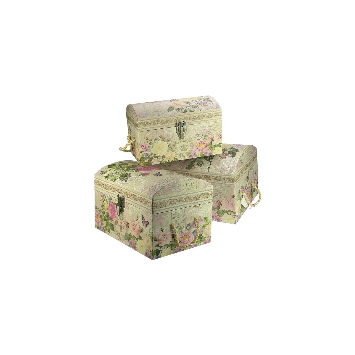 CL85005010  Ensemble de 3 coffres gigogne en carton fort décor papier glacé fleurs et papillons 95,50 €