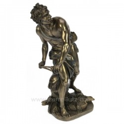 Sculpture en résine et poudre de bronze David avec fronde et harpe hauteur 27 cm, reference CL88000001
