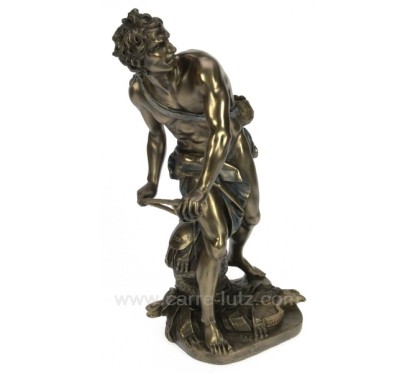 Sculpture en résine et poudre de bronze David avec fronde et harpe hauteur 27 cm