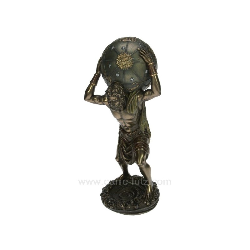 Sculpture en résine et poudre de bronze Atlas portant le monde hauteur 29 cm