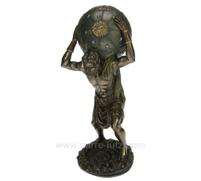 Sculpture en résine et poudre de bronze Atlas portant le monde hauteur 29 cm