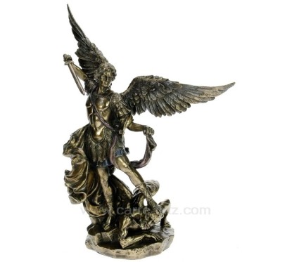 Sculpture en résine et poudre de bronze Saint Michael hauteur 25,5 cm