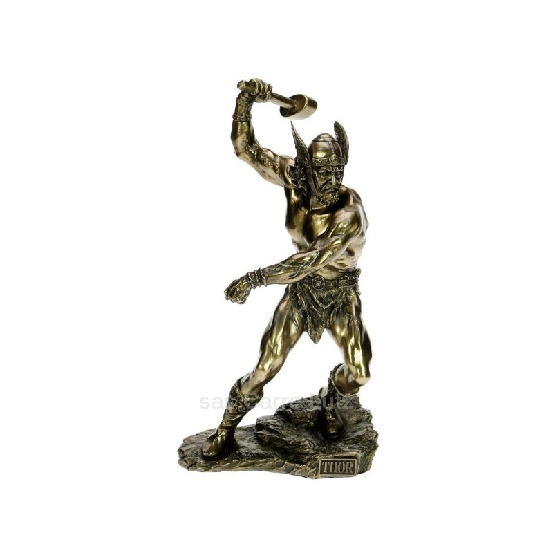 Sculpture en résine et poudre de bronze Thor hauteur 27 cm