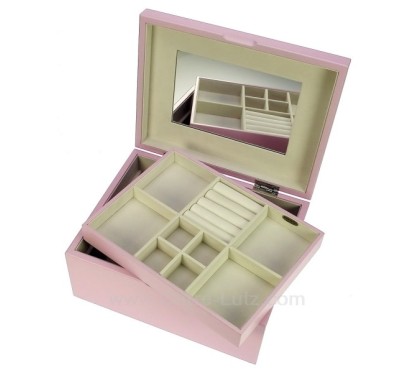 Coffret bijoux Libby rose en bois peint rose intérieur suédine beige