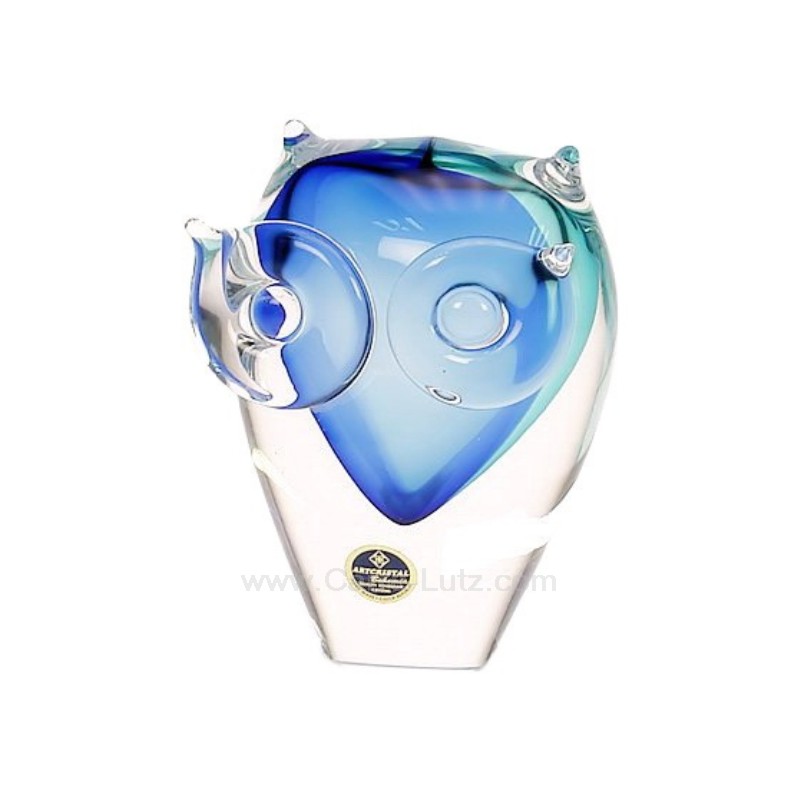 Hibou en cristal de bohéme bleu et turquoise