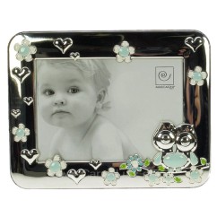 CL84000197  Cadre photo hibou bleu en métal argenté décoré en relief émaille blanc bleu et vert 27,40 €