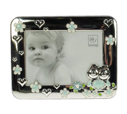 CL84000197 Cadre photo hibou bleu en métal argenté décoré en relief émaille blanc bleu et vert 27,40 €