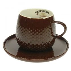 Coffret tasse capuccino en porcelaine couleur chocolat , reference CL10030431