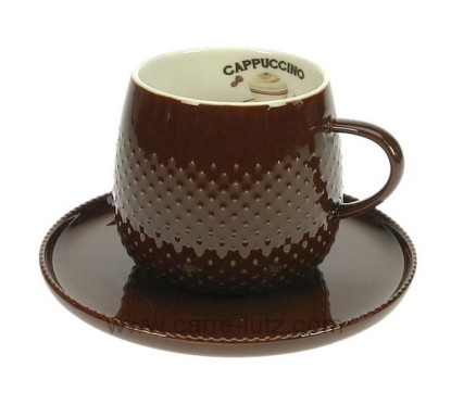 Coffret tasse capuccino en porcelaine couleur chocolat