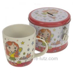 Coffret 1 mug en porcelaine fillette avec tirelire , reference CL14600111