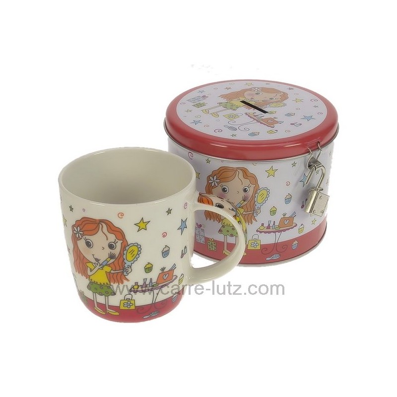 Coffret 1 mug en porcelaine fillette avec tirelire