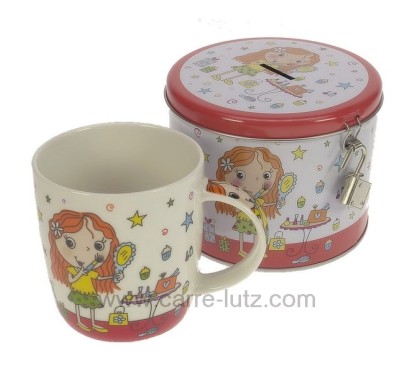 Coffret 1 mug en porcelaine fillette avec tirelire