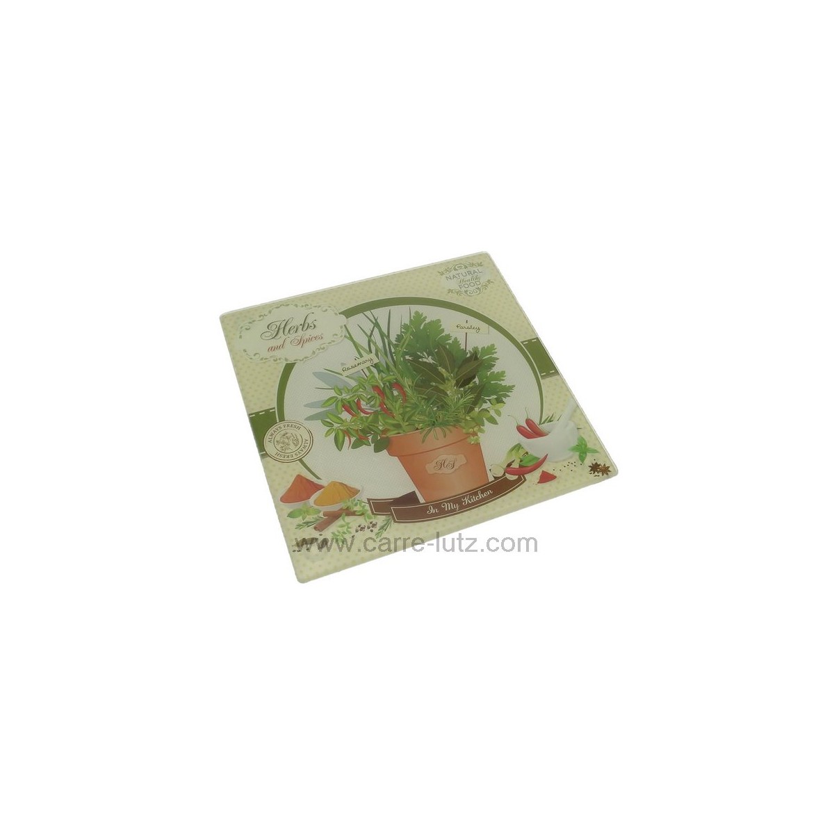 CL28000059  Dessous de plat en verre trempé sérigraphié décor herbes et épices 15,00 €