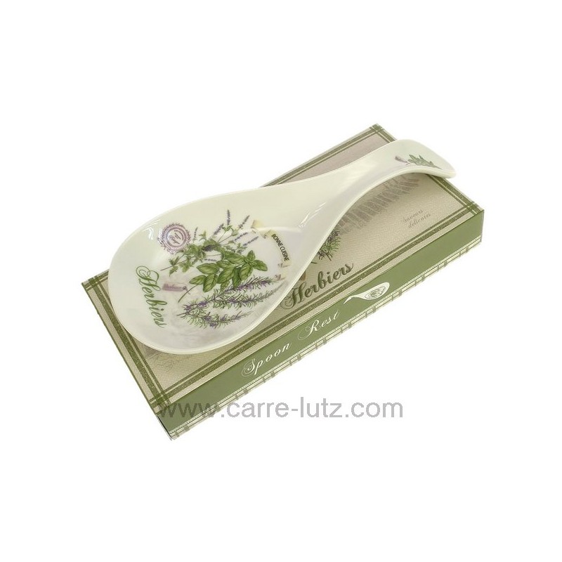 Repose cuillère ou louche en porcelaine décorée herbier