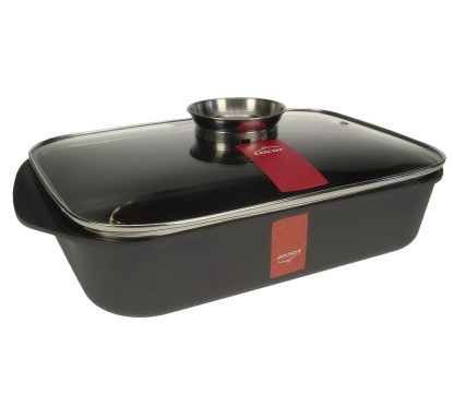 Plat à rotir rectangulaire fonte d'aluminium avec couvercle Lacor 25534