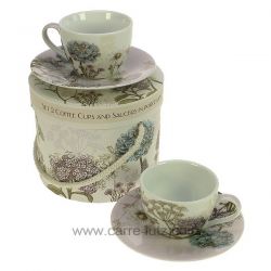 coffret 2 tasses à café en porcelaine décorée décor Botanica