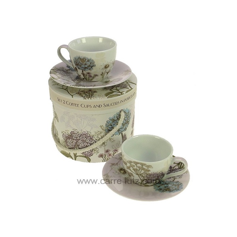 coffret 2 tasses à café en porcelaine décorée décor Botanica