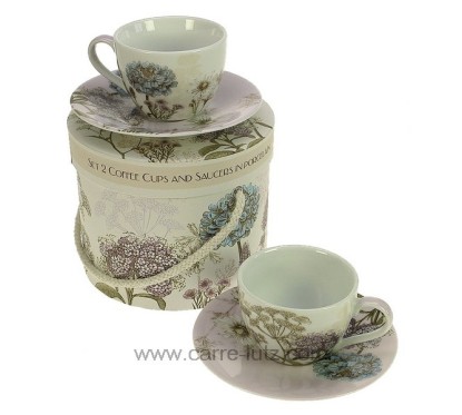 coffret 2 tasses à café en porcelaine décorée décor Botanica