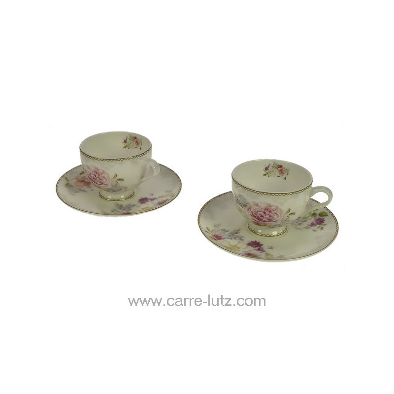 Coffret 2 tasses à café en porcelaine fine bone china décorée Romantic Lace